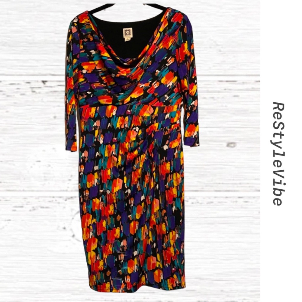 Anne Klein Womens Size 6 Dress Knee Length Stretch 3/4 Sleeve Length